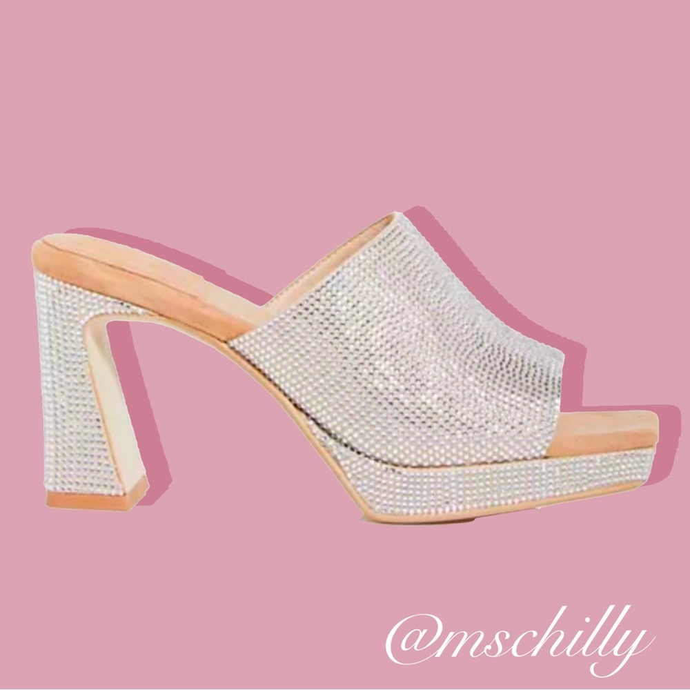 Jeffrey Campbell Caviar Nude Silver Rhinestone Platform Heel 8.5